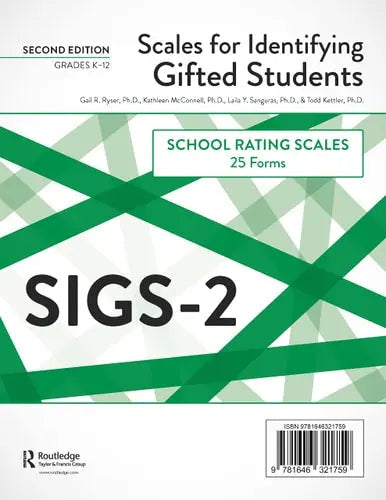 Scales for Identifying Gifted Students (SIGS-2): School Rating Scale Forms (25 Forms) by Gail R. Ryser ISBN: 978-1646321759
